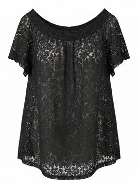 Solitaire Black Lace Off Shoulder Blouse XXL Sheer Boho Gothic Romantic Top